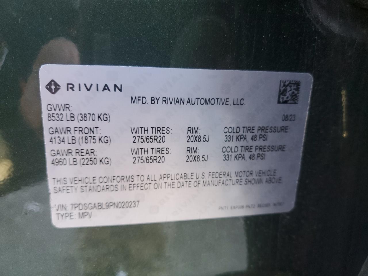 2023 RIVIAN R1S LAUNCH EDITION VIN:7PDSGABL9PN020237