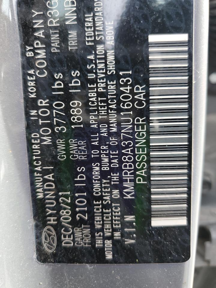 2022 HYUNDAI VENUE SE VIN:KMHRB8A37NU160431