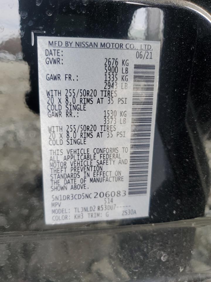 2022 NISSAN PATHFINDER SL VIN:5N1DR3CD5NC206083