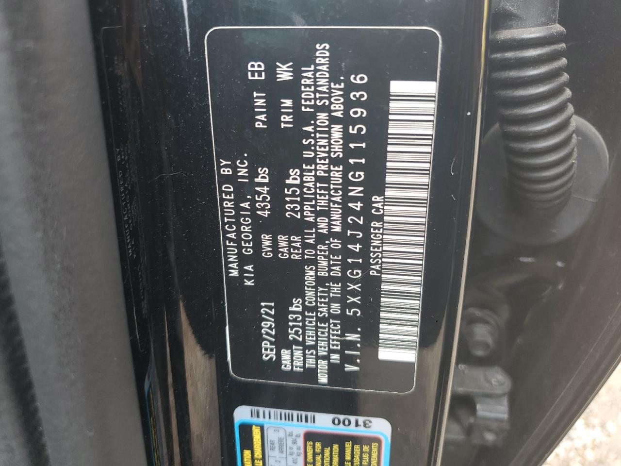 2022 KIA K5 LXS VIN:5XXG14J24NG115936