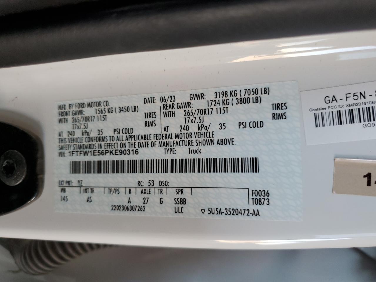 2023 FORD F150 SUPERCREW VIN:1FTFW1E56PKE90316