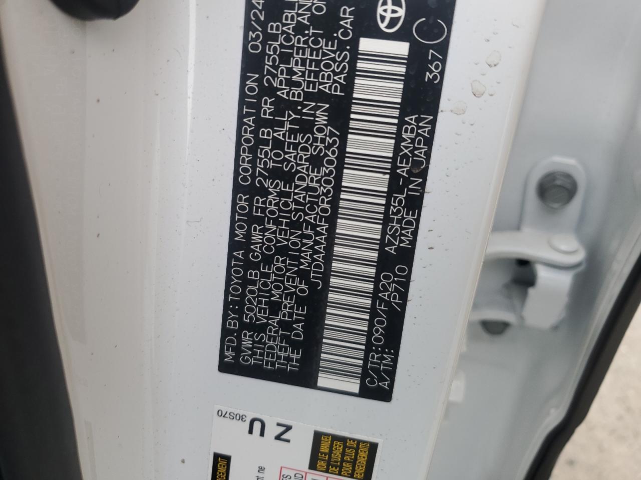 2024 TOYOTA CROWN XLE VIN:JTDAAAAF0R3030637