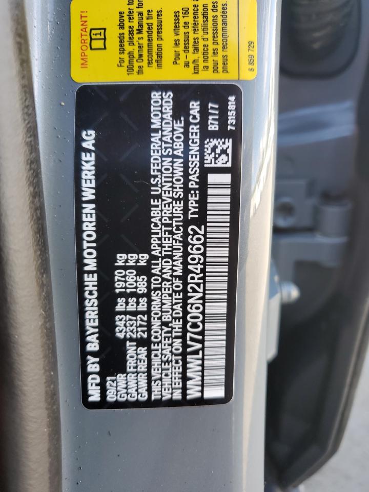 2022 MINI COOPER S CLUBMAN VIN:WMWLV7C06N2R49662