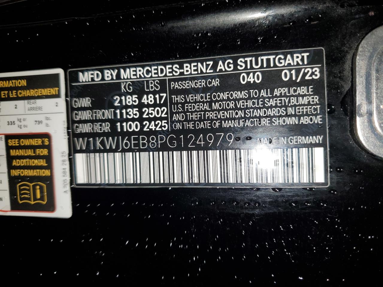 2023 MERCEDES-BENZ C 43 AMG VIN:W1KWJ6EB8PG124979