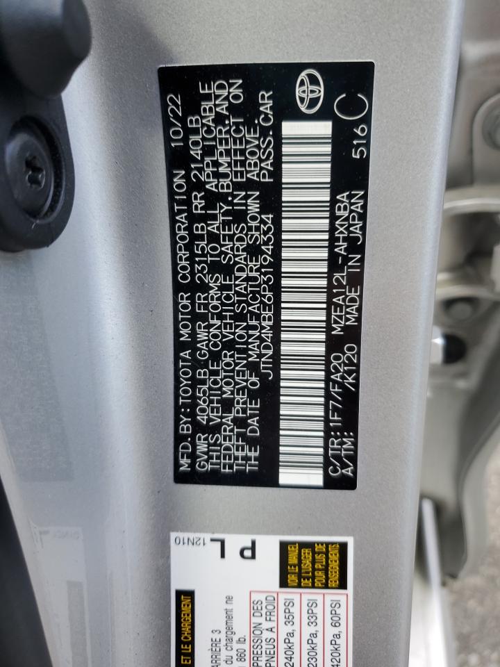 2023 TOYOTA COROLLA SE VIN:JTND4MBE6P3194334
