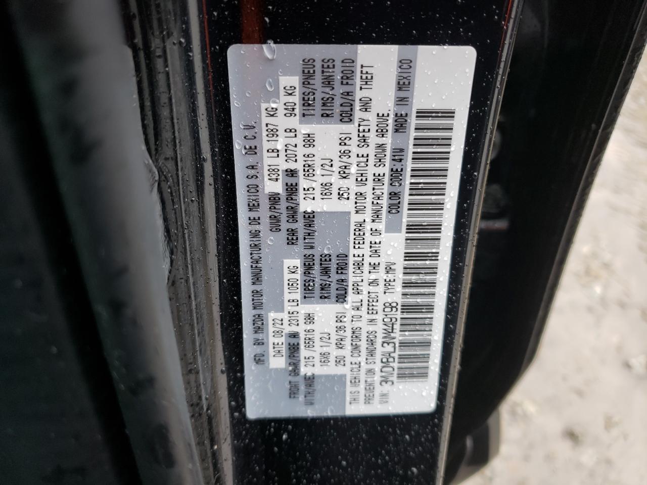 2022 MAZDA CX-30 VIN:3MVDMBAL3NM449198