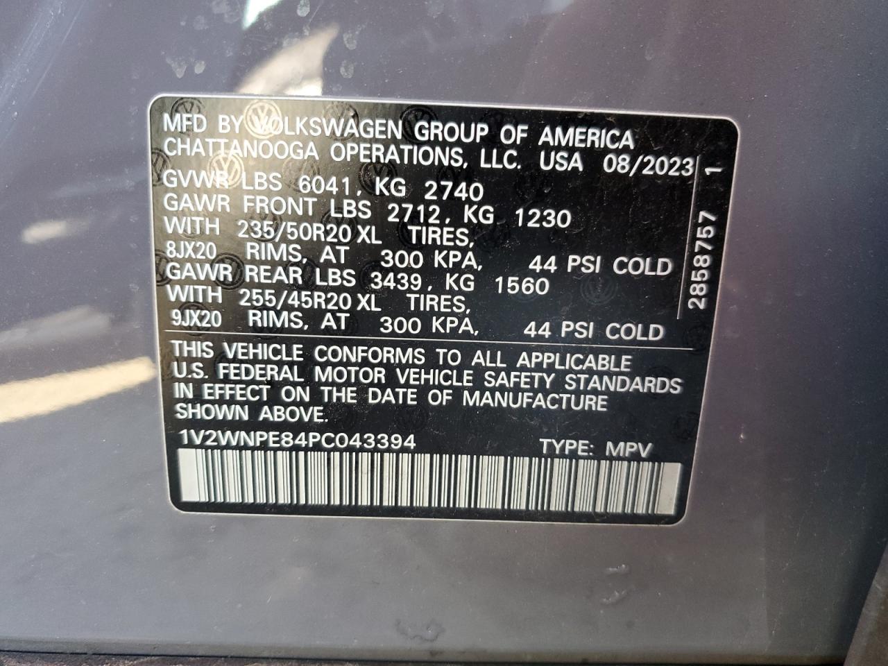 2023 VOLKSWAGEN ID.4 PRO S VIN:1V2WNPE84PC043394