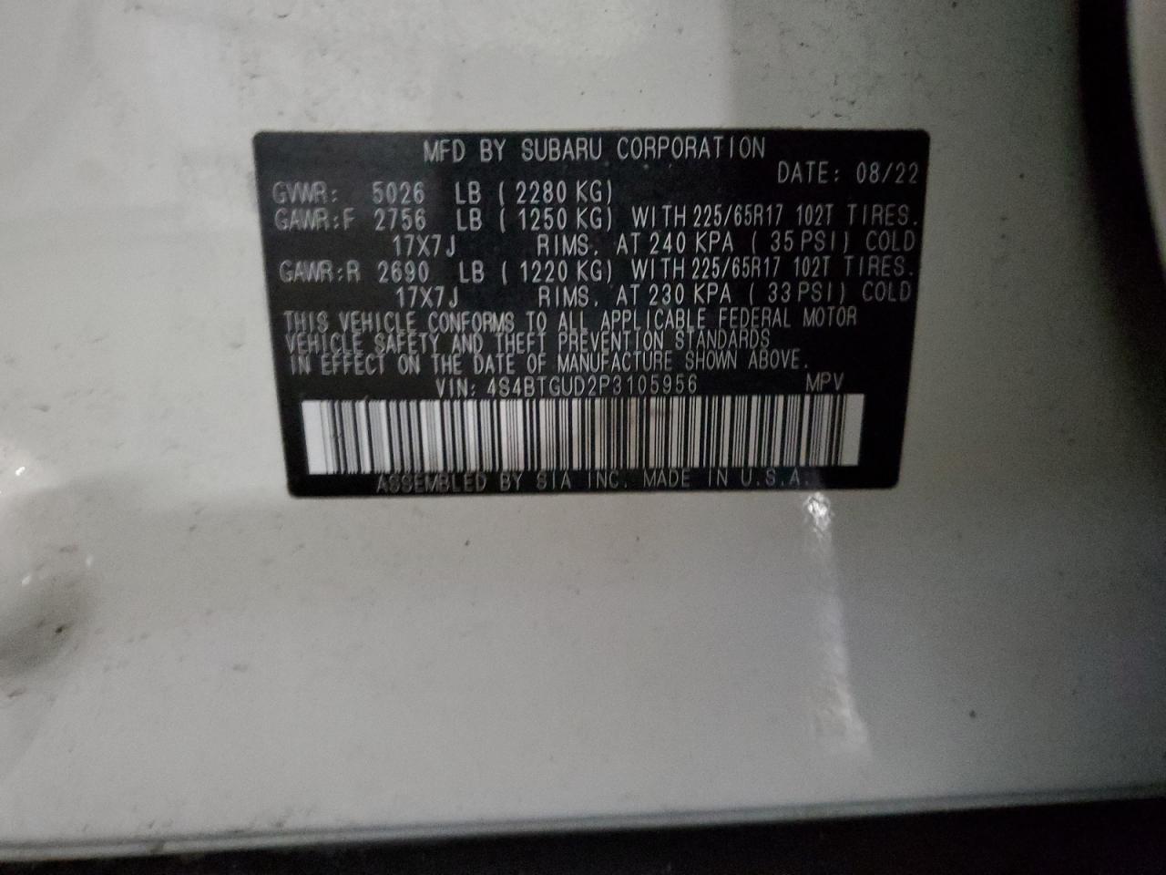 2023 SUBARU OUTBACK WILDERNESS VIN:4S4BTGUD2P3105956