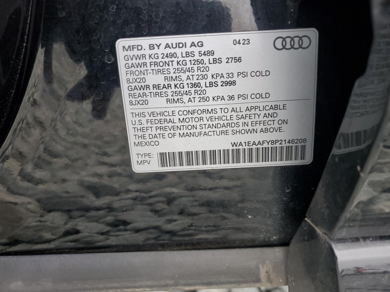 2023 AUDI Q5 PREMIUM PLUS 45 VIN:WA1EAAFY8P2146208