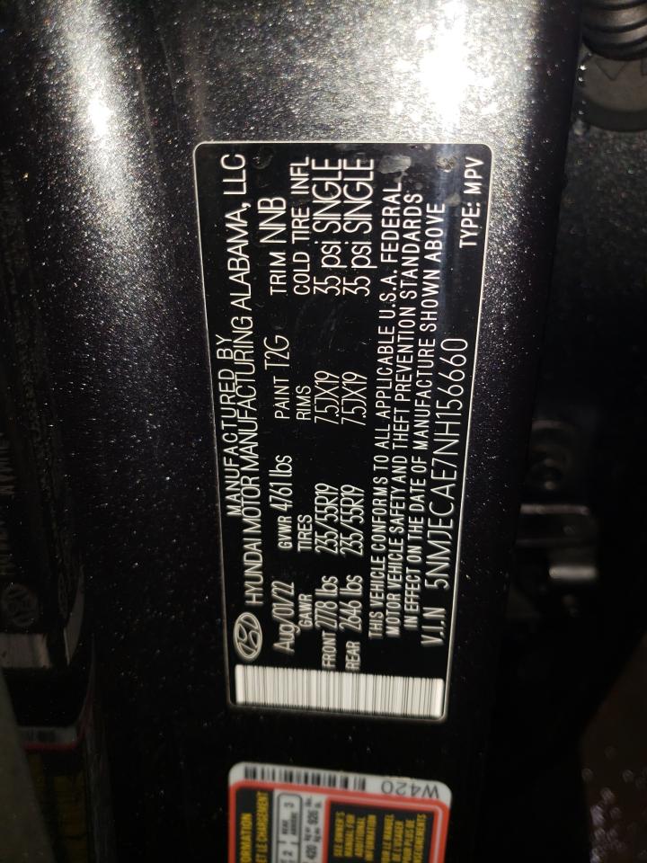 2022 HYUNDAI TUCSON LIMITED VIN:5NMJECAE7NH156660