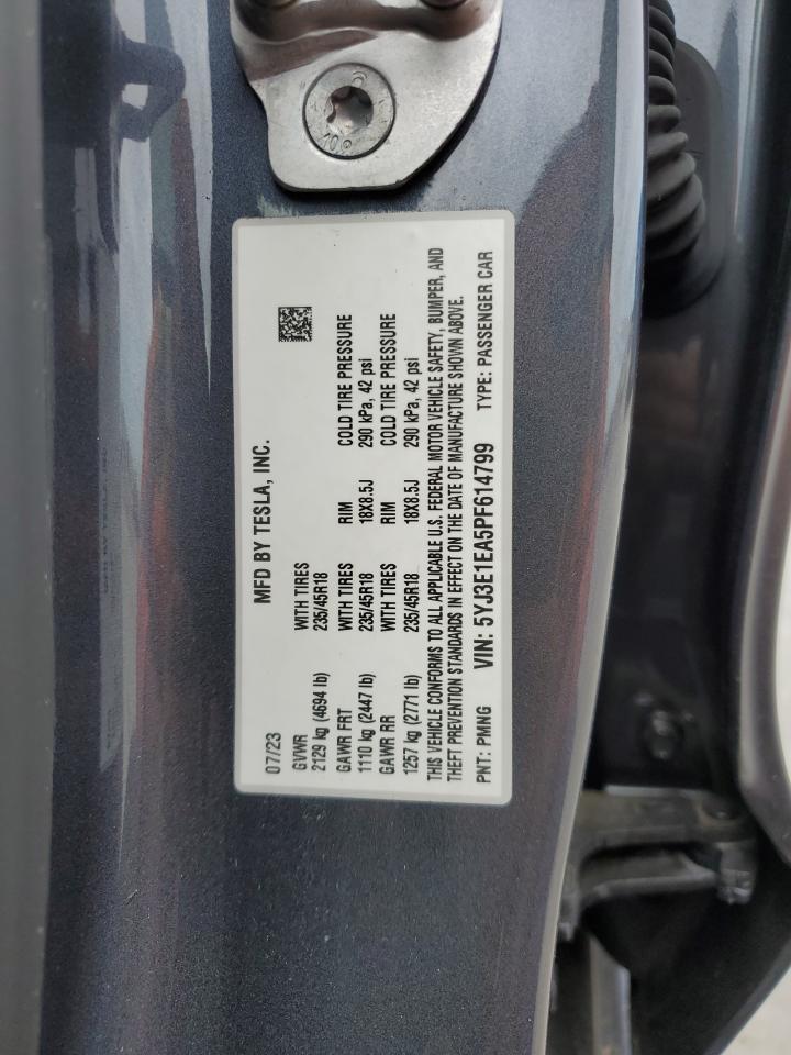 2023 TESLA MODEL 3 VIN:5YJ3E1A5PF614799