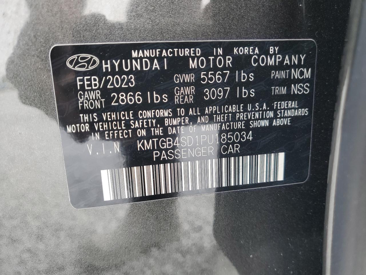 2023 GENESIS G80 BASE VIN:KMTGB4SD1PU185034