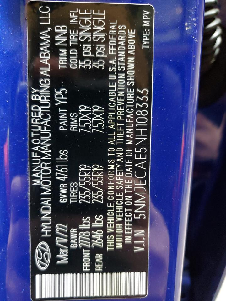 2022 HYUNDAI TUCSON LIMITED VIN:5NMJECAE5NH108333