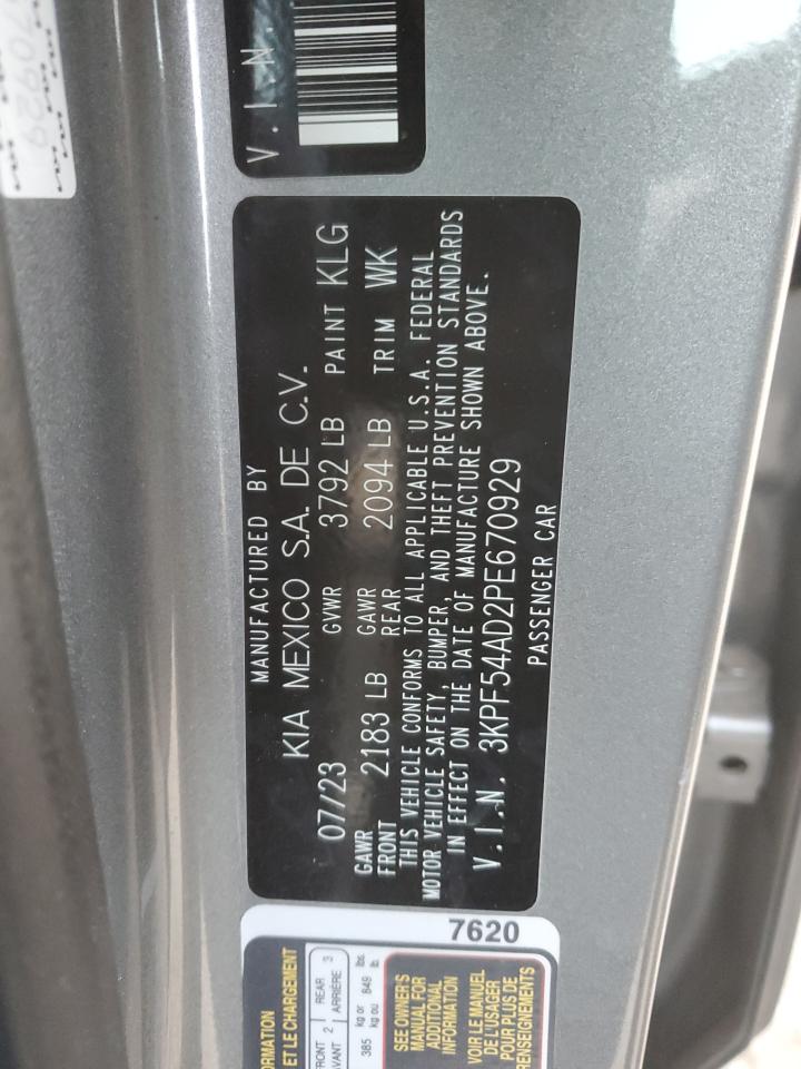 2023 KIA FORTE GT LINE VIN:3KPF54AD2PE670929