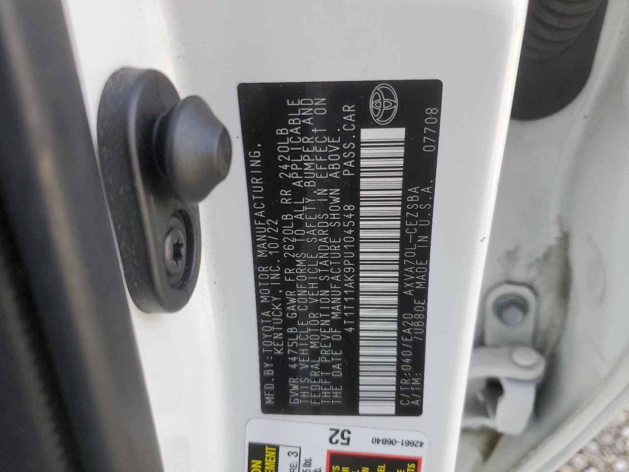 2023 TOYOTA CAMRY SE NIGHT SHADE VIN:4T1T11AK9PU104548