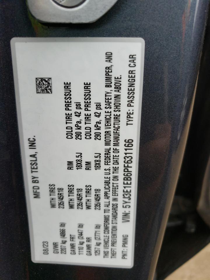 2023 TESLA MODEL 3 VIN:5YJ3E1EB6PF631166