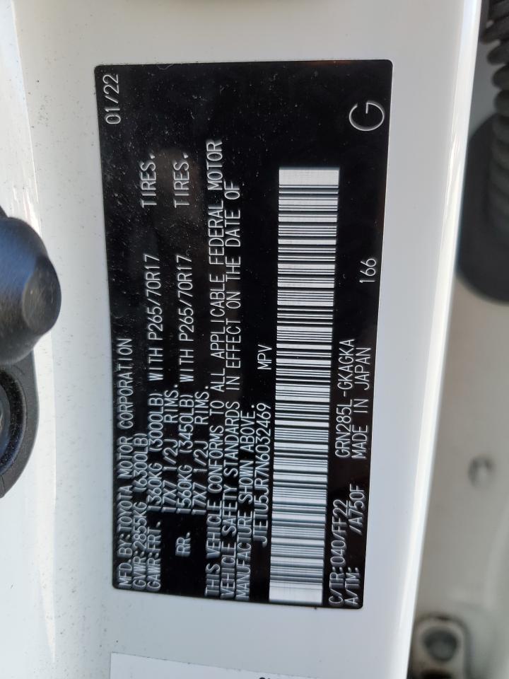 2022 TOYOTA 4RUNNER TRAIL VIN:JTETU5JR7N6032469