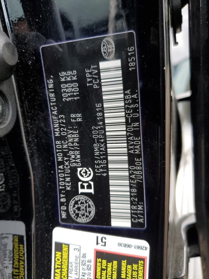 2023 TOYOTA CAMRY SE NIGHT SHADE VIN:4T1G11AK4PU141816