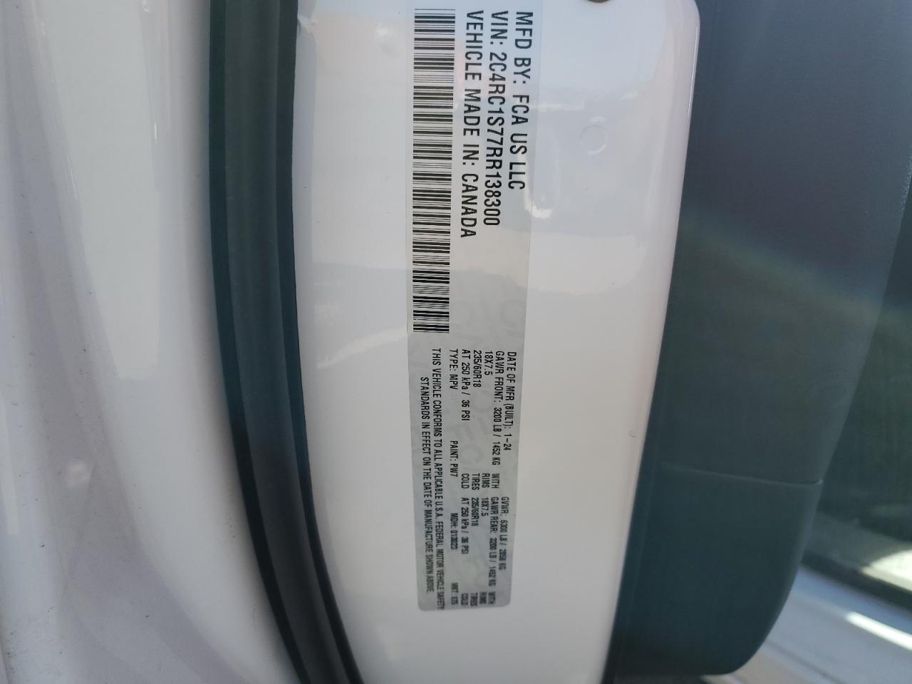 2024 CHRYSLER PACIFICA HYBRID SELECT VIN:2C4RC1S77RR138300