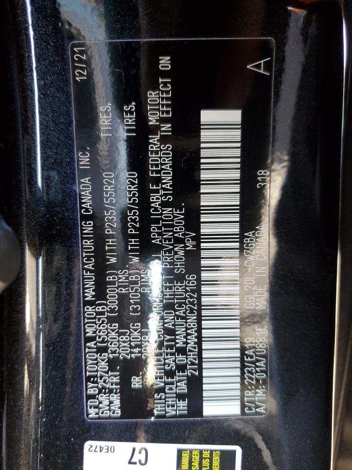 2022 LEXUS RX 350 VIN:2T2HZMAA8NC232166