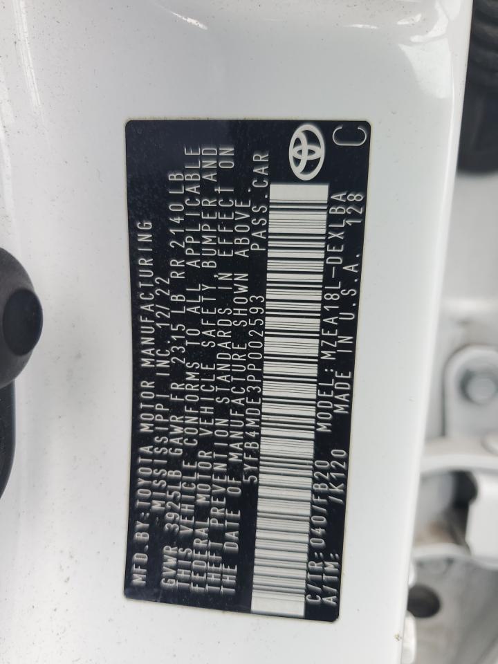 2023 TOYOTA COROLLA LE VIN:5YFB4MDE3PP002593