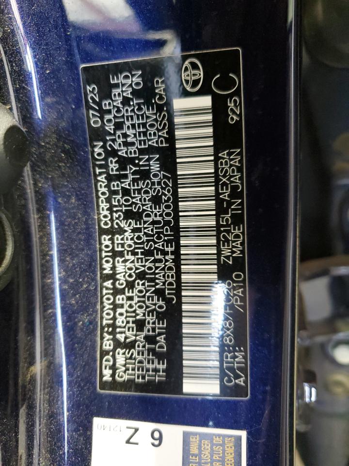 2023 TOYOTA COROLLA LE VIN:JTDBDMHE1PJ003627