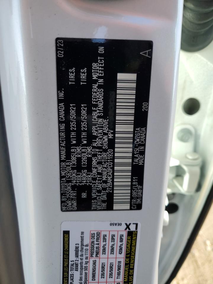 2023 LEXUS RX 350 BASE VIN:2T2BAMCA0PC011920