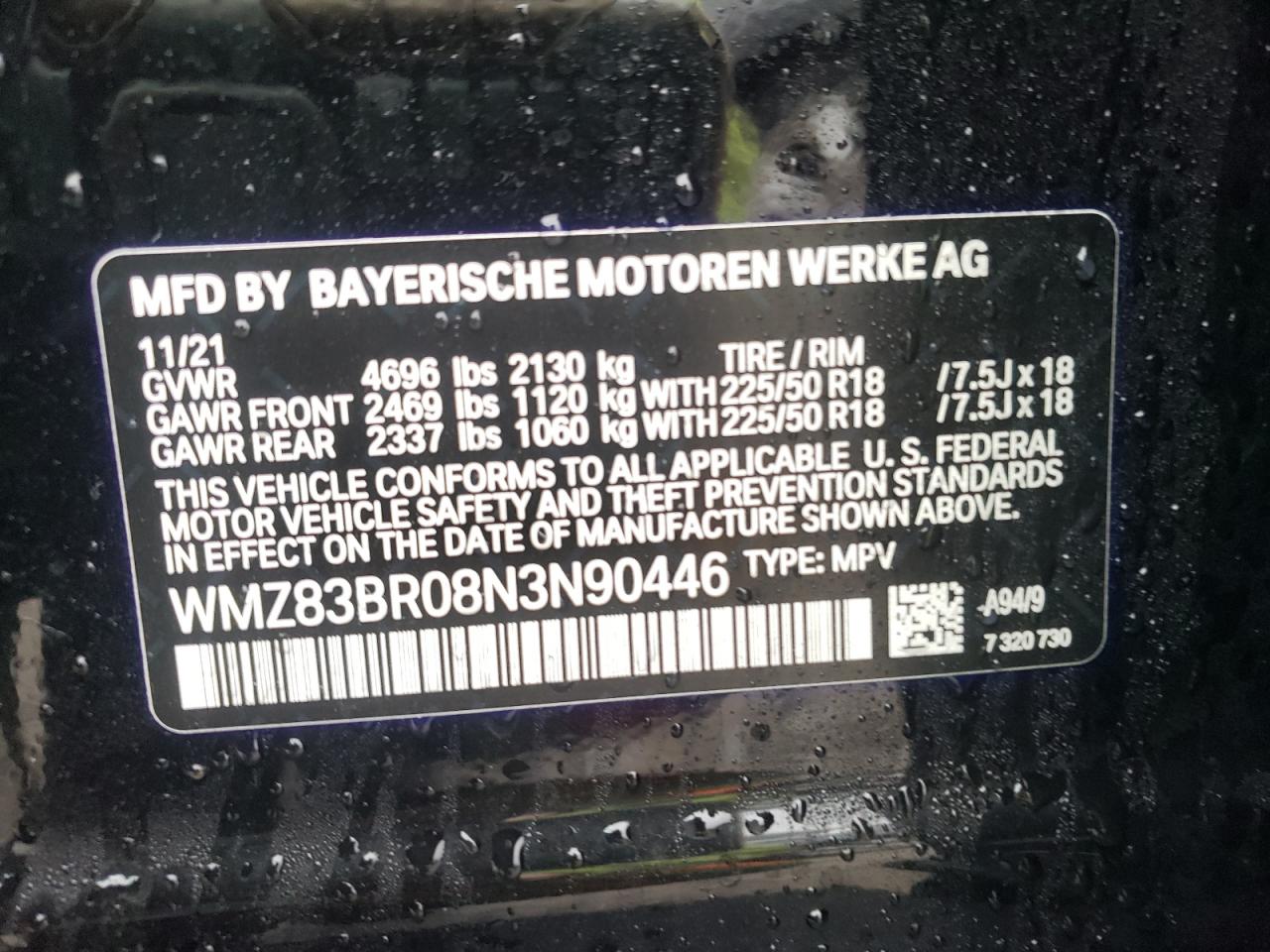 2022 MINI COOPER S COUNTRYMAN ALL4 VIN:WMZ83BR08N3N90446