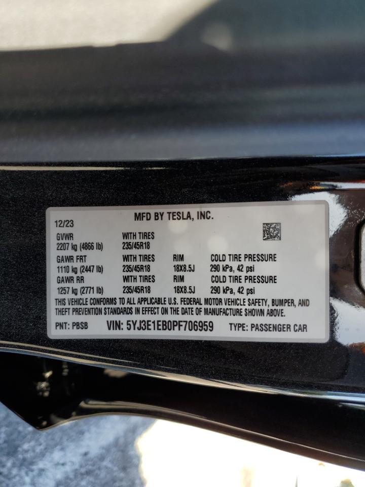 2023 TESLA MODEL 3 VIN:5YJ3E1EB0PF706959