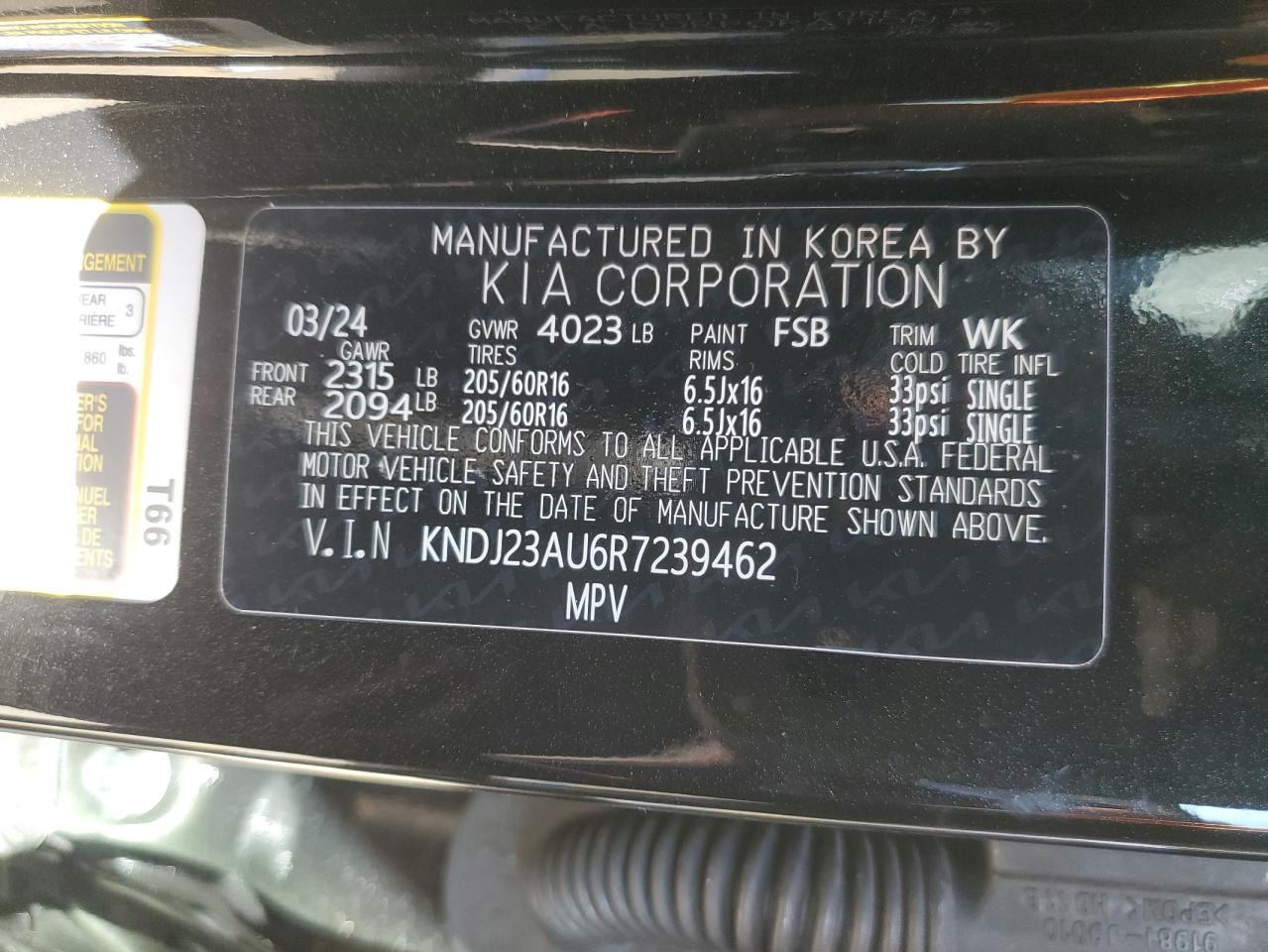 2024 KIA SOUL LX VIN:KNDJ23AU6R7239462