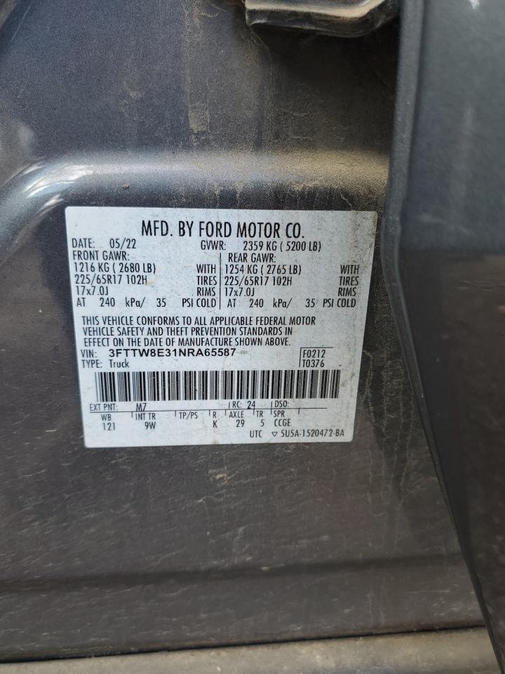2022 FORD MAVERICK XL VIN:3FTTW8E31NRA65587