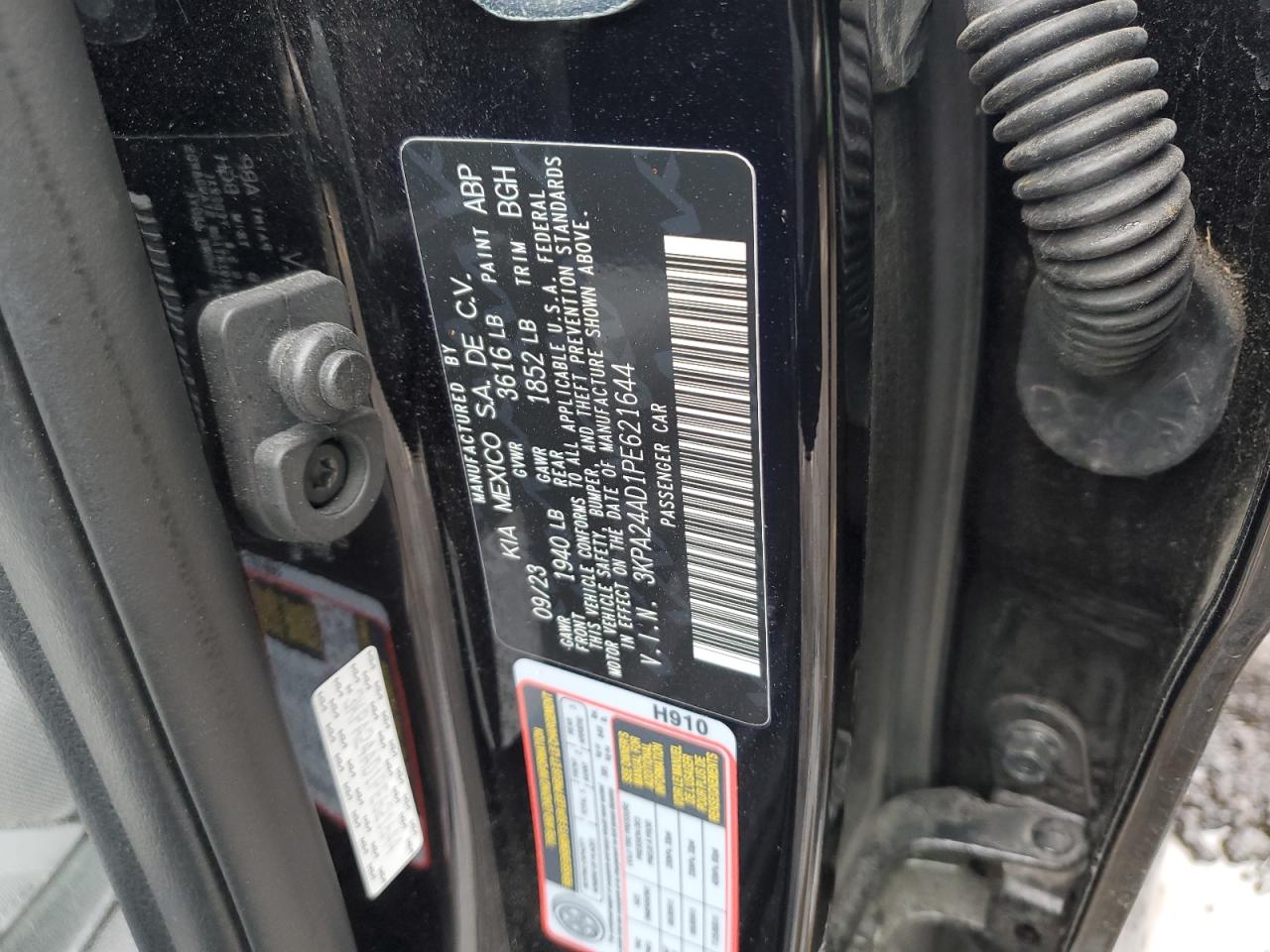 2023 KIA RIO LX VIN:3KPA24AD1PE621644