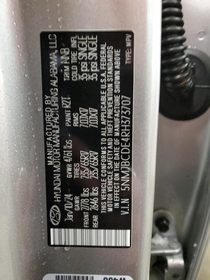 2024 HYUNDAI TUCSON SEL VIN:5NMJBCDE4RH373707