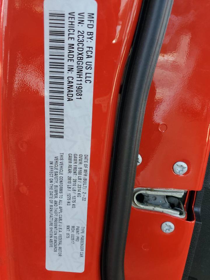 2022 DODGE CHARGER SXT VIN:2C3CDXBG0NH119081