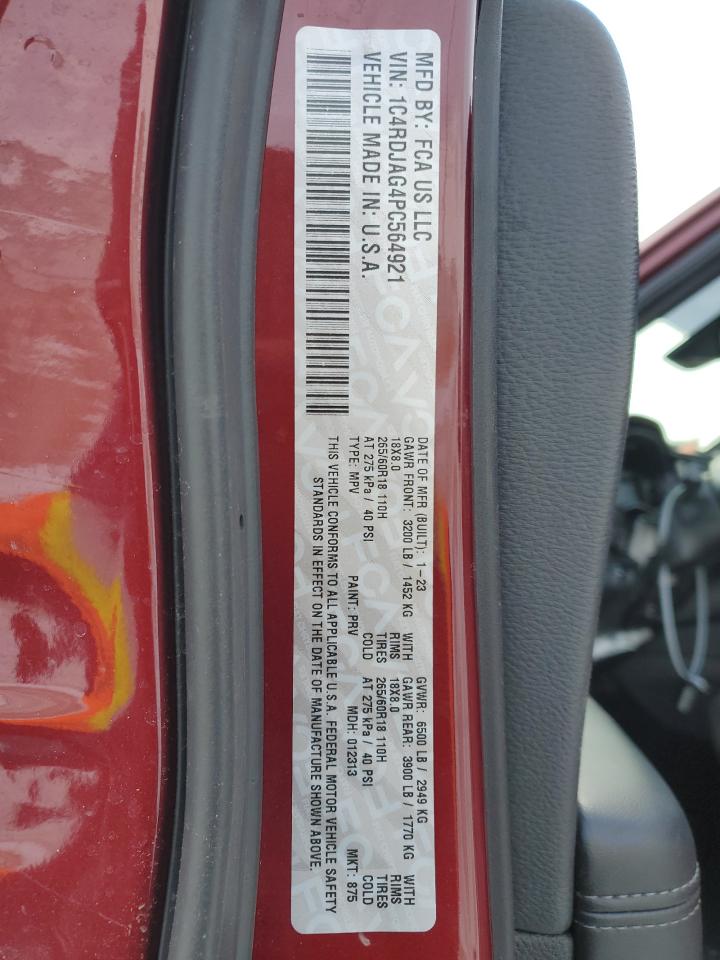 2023 DODGE DURANGO SXT VIN:1C4RDJAG4PC564921