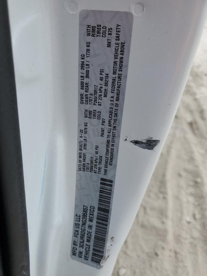 2022 RAM 1500 CLASSIC TRADESMAN VIN:3C6JR6DG7NG395857