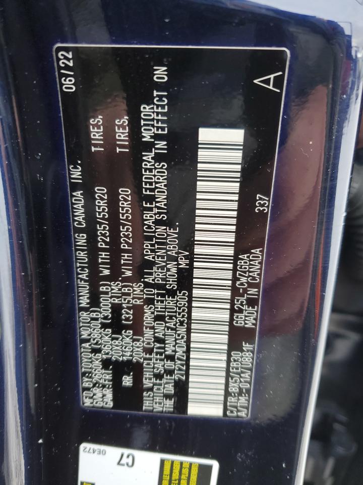 2022 LEXUS RX 350 F SPORT VIN:2T2YZMDA5NC355905