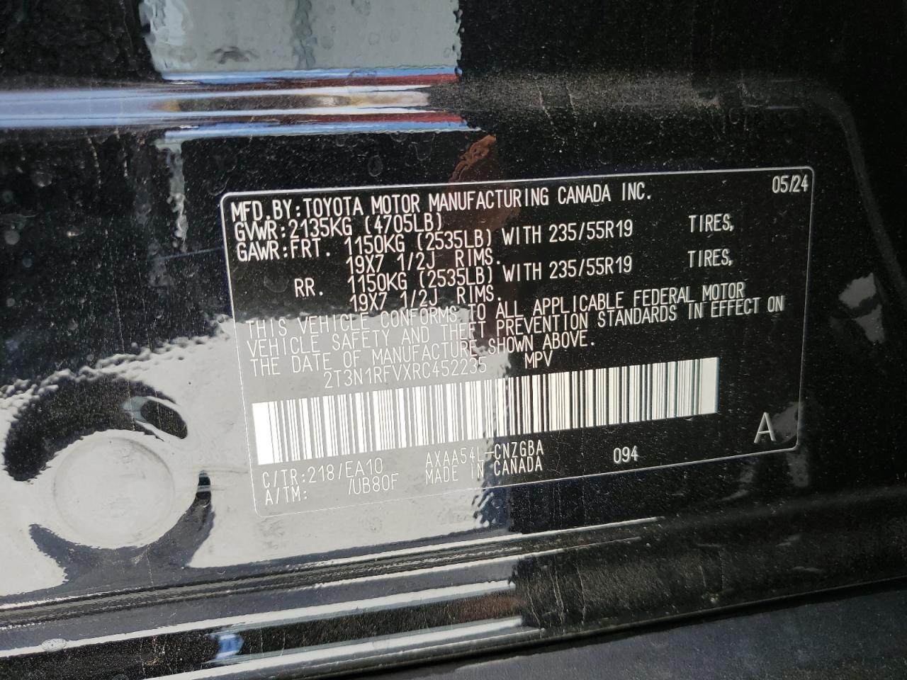 2024 TOYOTA RAV4 LIMITED VIN:2T3N1RFVXRC452235