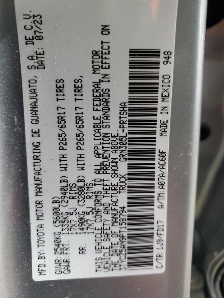 2023 TOYOTA TACOMA DOUBLE CAB VIN:3TYCZ5AN9PT158794