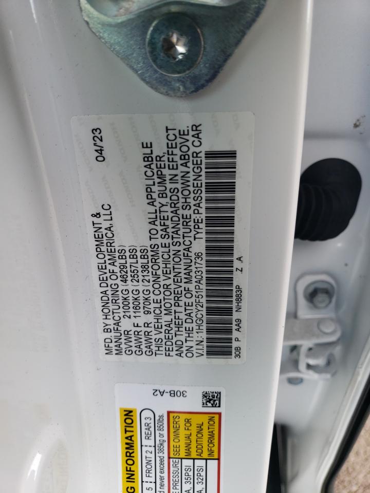 2023 HONDA ACCORD HYBRID SPORT VIN:1HGCY2F51PA031736