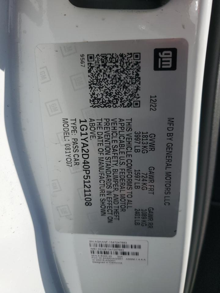 2023 CHEVROLET CORVETTE STINGRAY 1LT VIN:1G1YA2D40P5121108