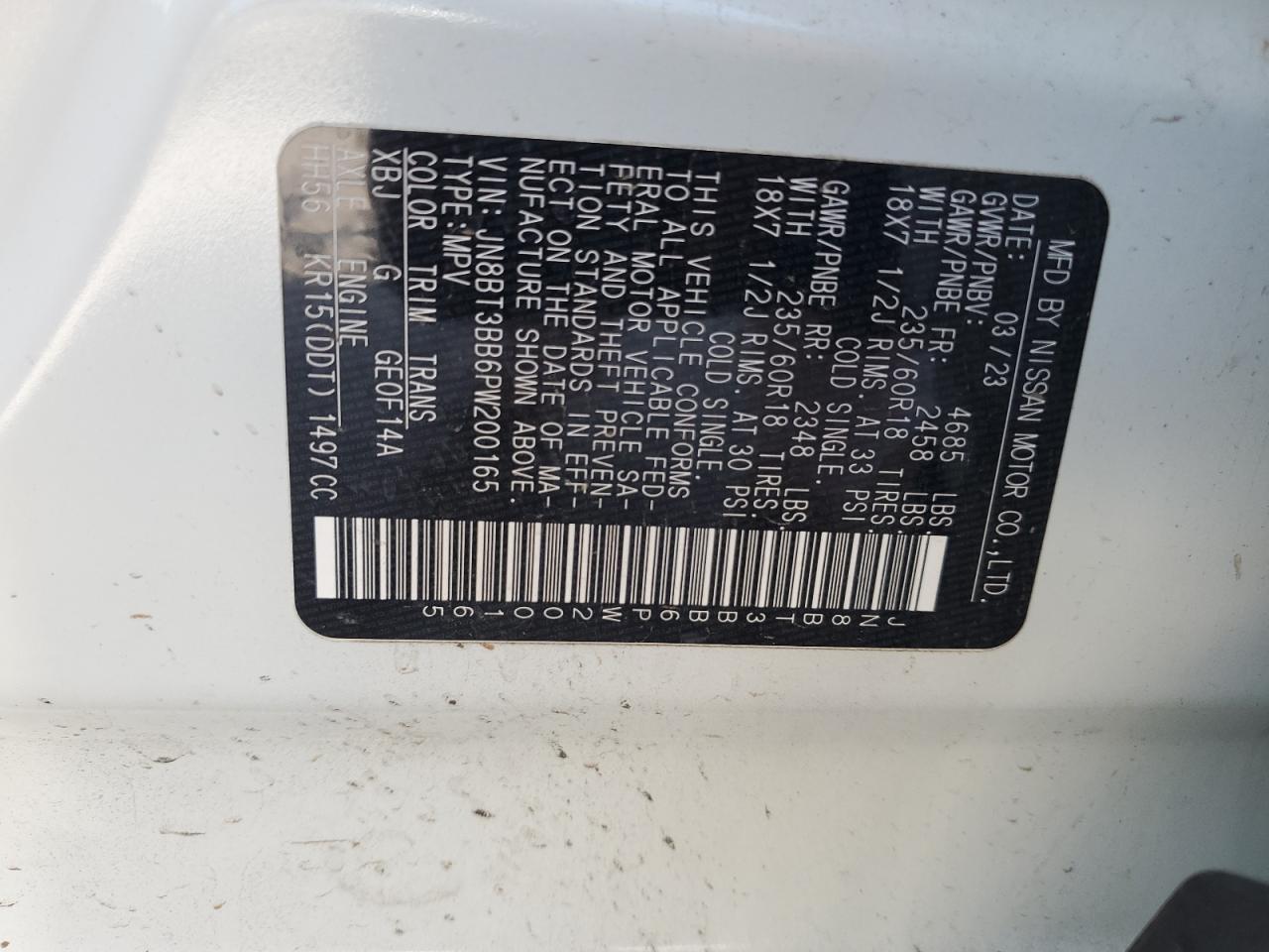 2023 NISSAN ROGUE SV VIN:JN8BT3BB6PW200165