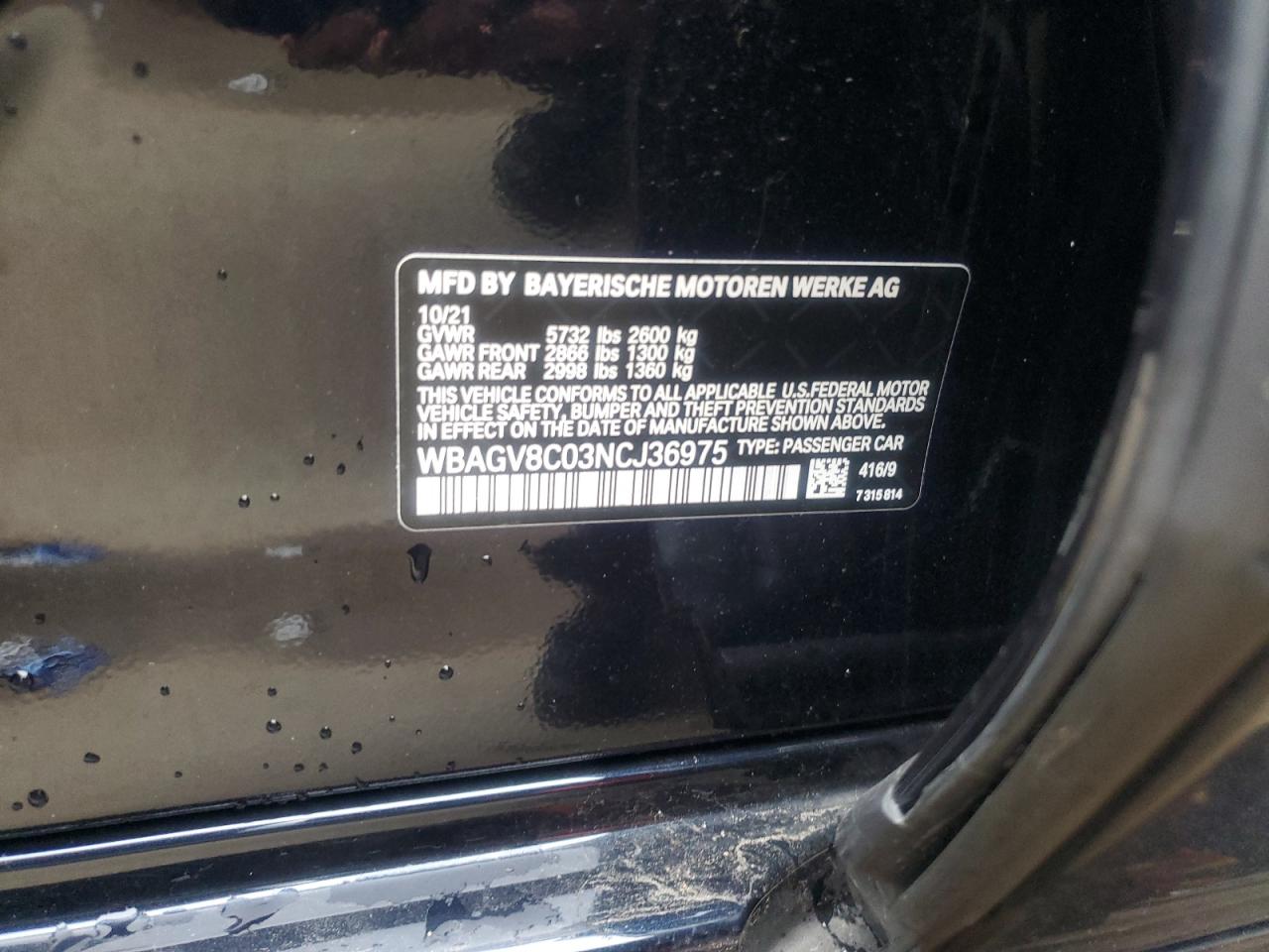 2022 BMW M850XI VIN:WBAGV8C03NCJ36975