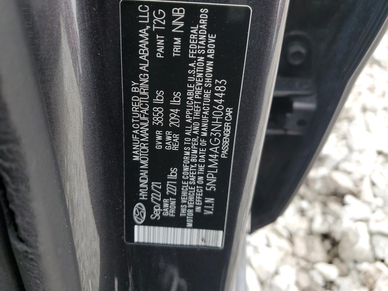 2022 HYUNDAI ELANTRA SEL VIN:5NPLM4AG3NH064483