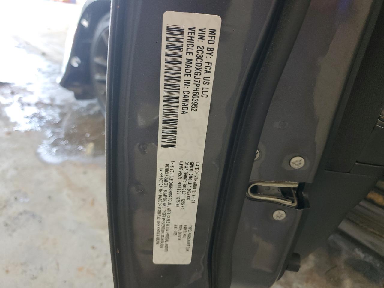 2023 DODGE CHARGER SCAT PACK VIN:2C3CDXGJ7PH603952