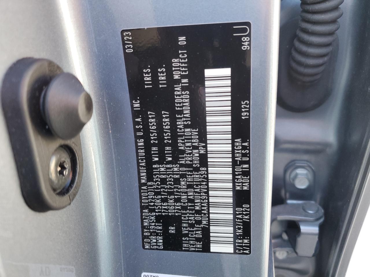 2023 TOYOTA COROLLA CROSS LE VIN:7MUCAAAG9PV047598