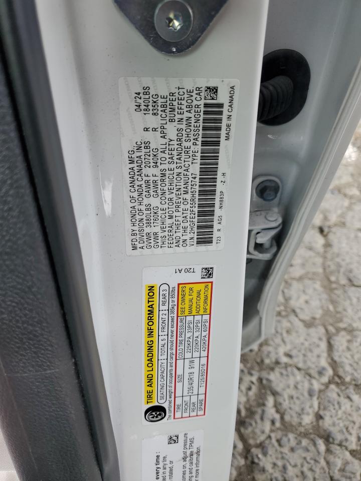 2024 HONDA CIVIC SPORT VIN:2HGFE2F55RH575747
