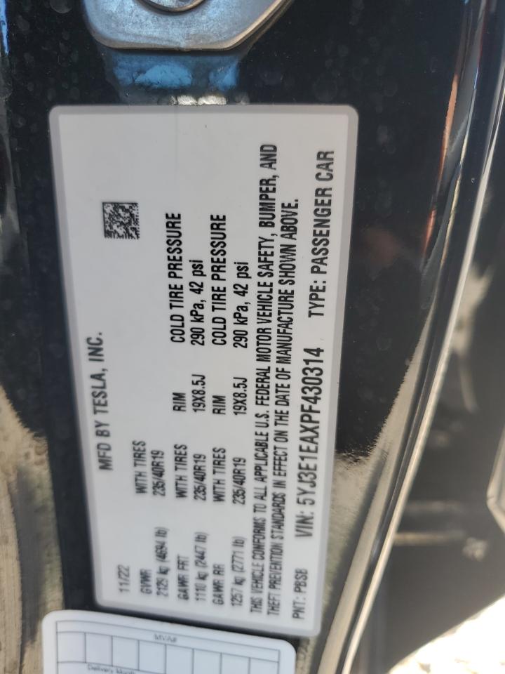 2023 TESLA MODEL 3 VIN:5YJ3E1EAXPF430314