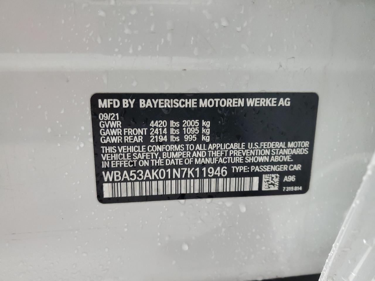 2022 BMW 228I VIN:WBA53AK01N7K11946