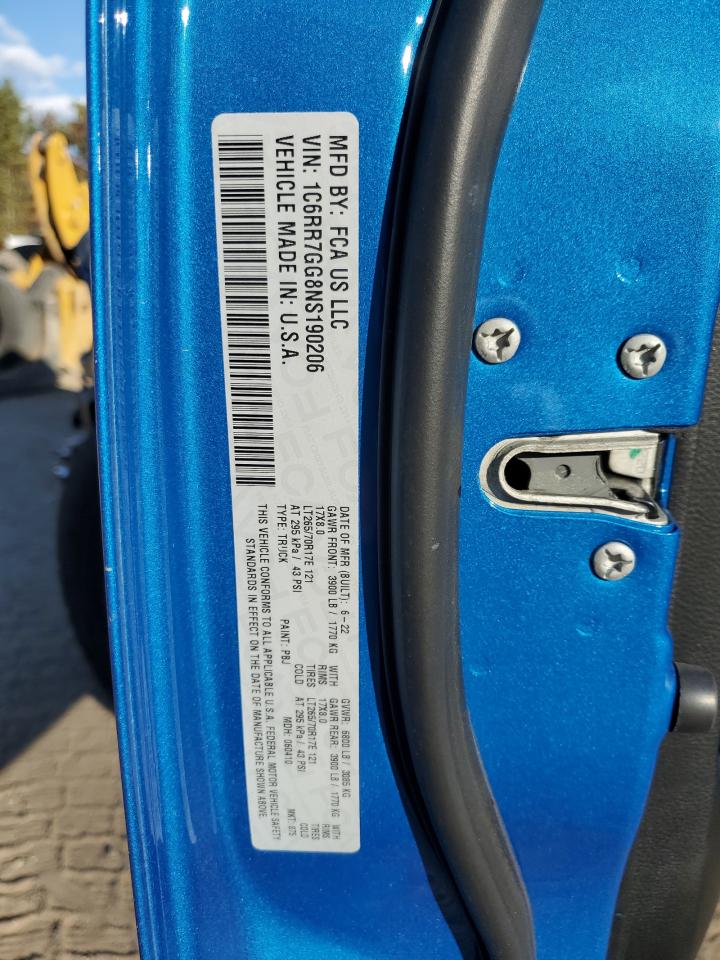 2022 RAM 1500 CLASSIC SLT VIN:1C6RR7GG8NS190206